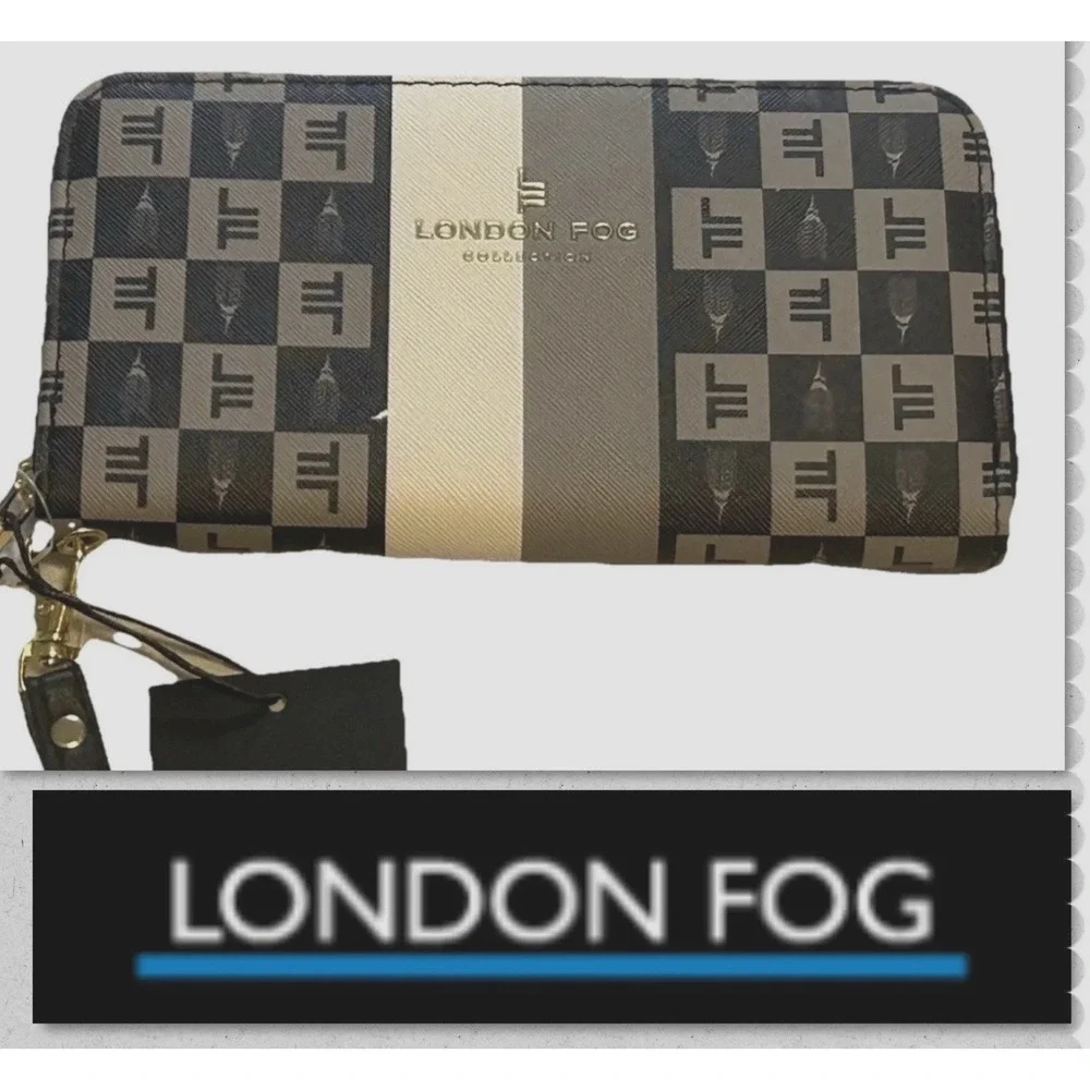 London Fog - NEW - Adalia Signature Zip Around Womens Wallet Wristlet Black